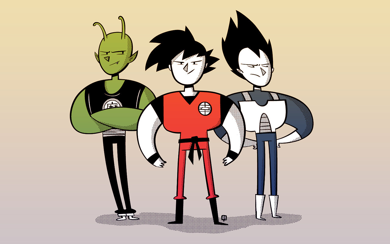 Goku, Vegeta y alien — homenaje Dragon Ball